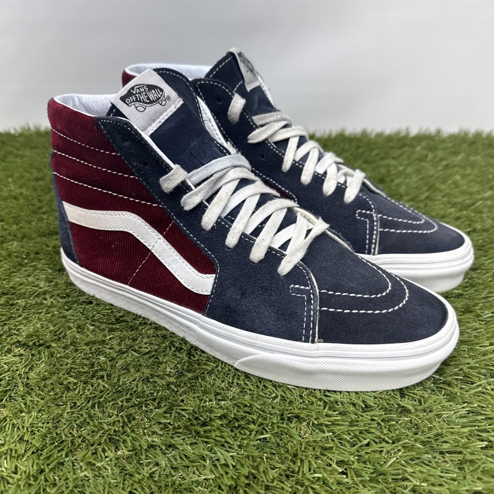Vans Sk8-Hi Mens Shoes 8.5 Red Blue Corduroy Suede High Top Sneakers 500714
